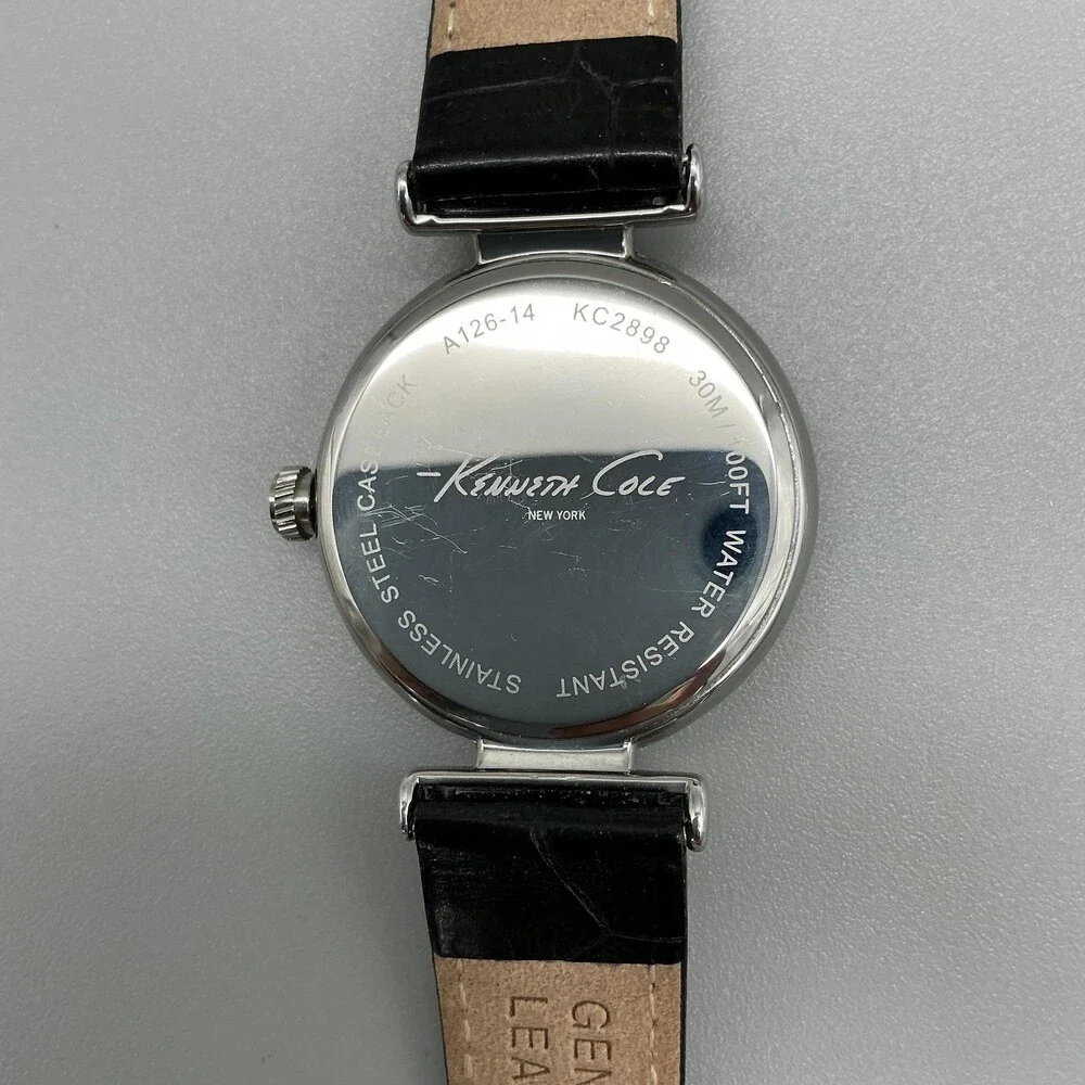 Kenneth Cole Womens Watch 35mm Silver Tone Diamond Black KC2898 New Battery